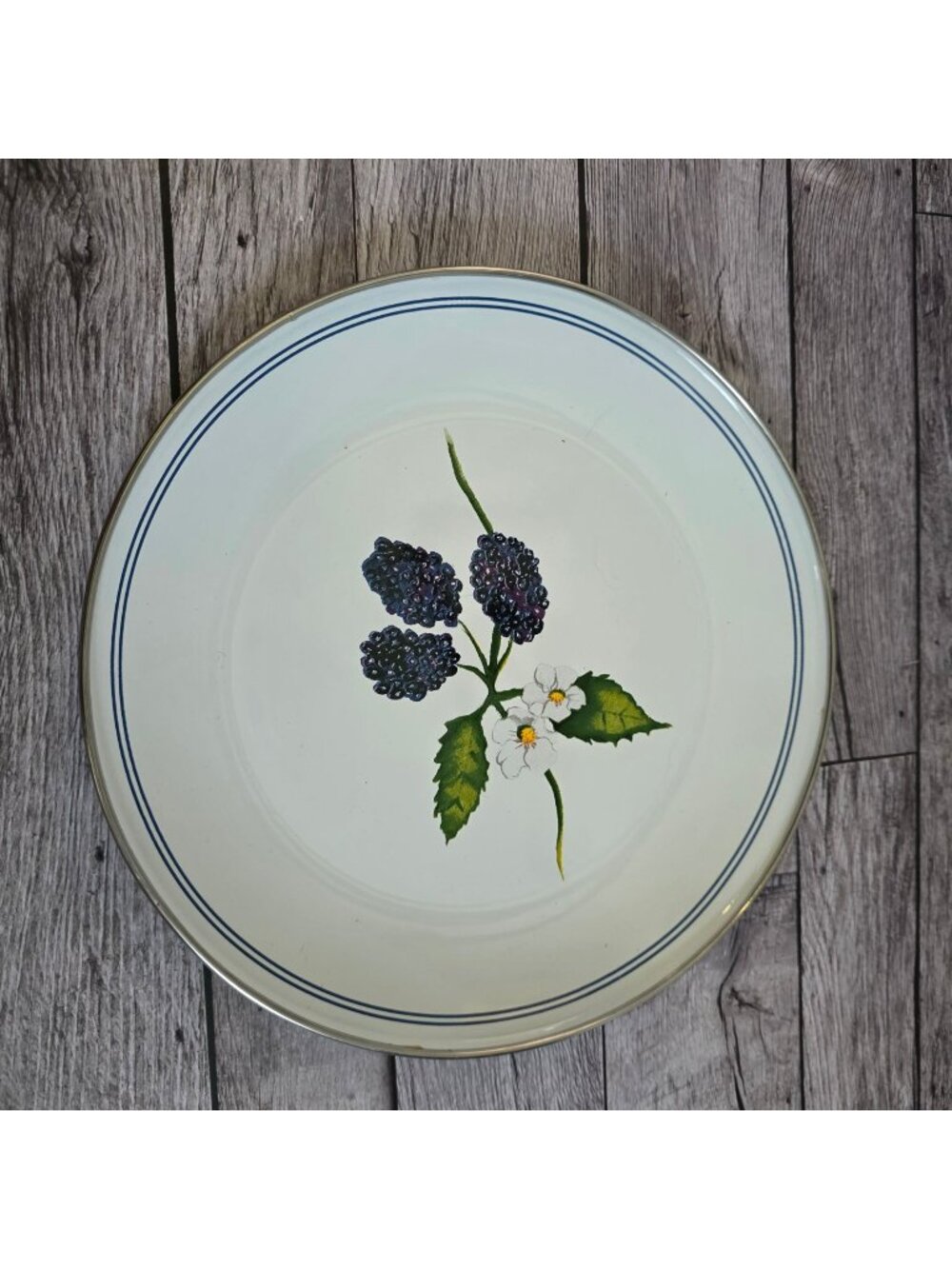 Golden Rabbit Enamelware Plate 8" Blackberry Design By Barbara Collins-Gallett